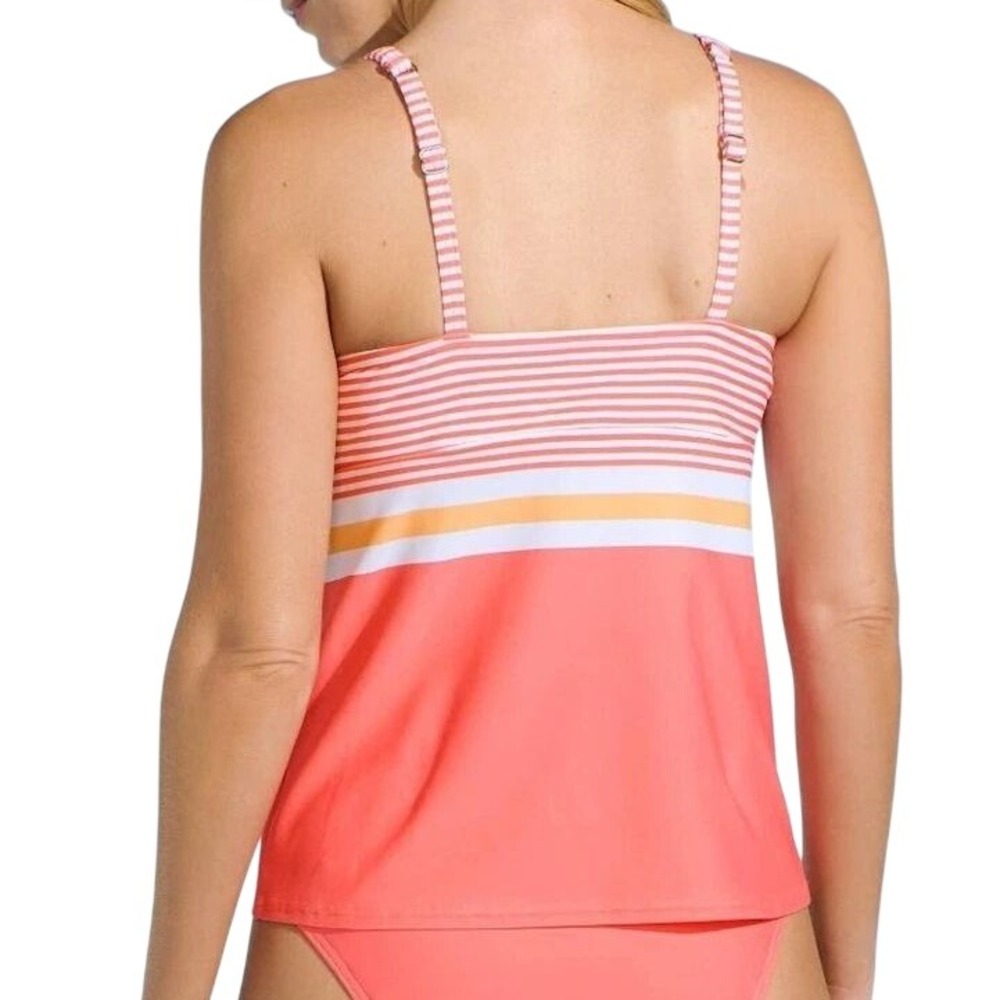 Lands End Tankini Top Womens 12 Peach Orange Pink Stripe Wired Cup Beach Swim - Picture 4 of 14